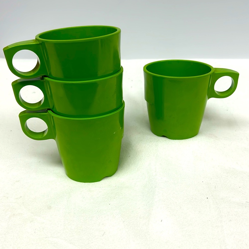 Vintage “G P L “ melmac green  stackable coffee/tea mugs